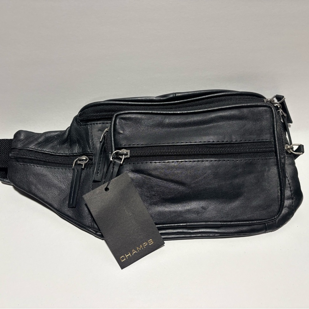 Champs | NWT Genuine Leather Multiple Pocket Belt Bag - Black, O/S